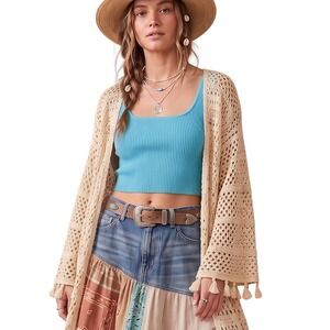 ARITZIA Babaton Sculpt Knit Ribbed Square Neck Crop Tank Top Blue Medium NWOT